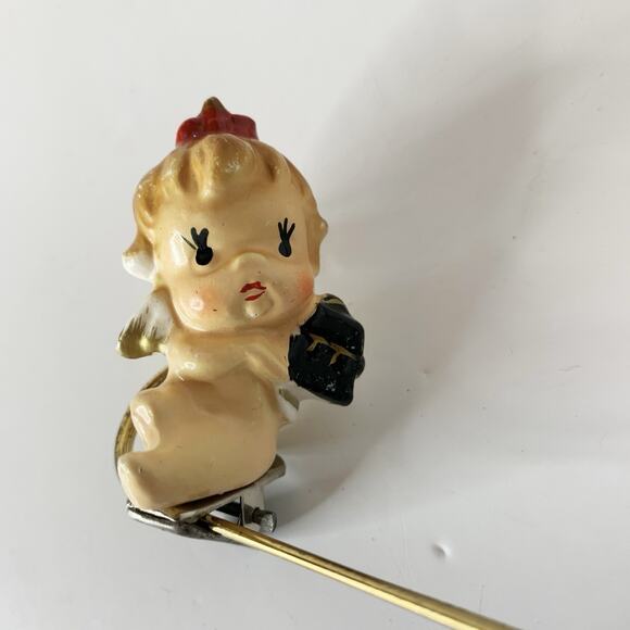 Vintage Cherub Angel Figurine Clip On Christmas Ornament Ceramic 1950's Baby - Picture 5 of 7